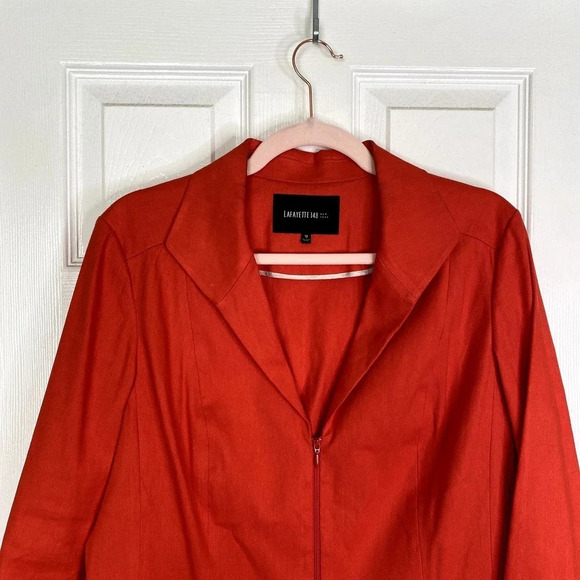 LAFAYETTE 148 NY Orange Linen Blazer Lightweight Summer Size 12 - Picture 3 of 7